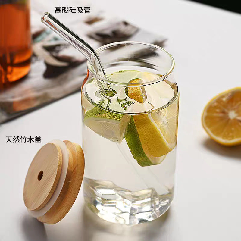 Aesthetic Bow Glass Cup with Bamboo Lid & Straw