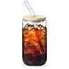 Aesthetic Bow Glass Cup with Bamboo Lid & Straw